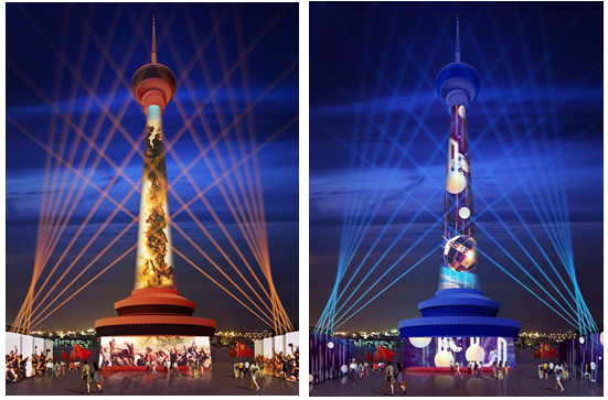 北京中央电视塔跨年灯光秀改线上举行