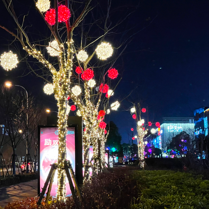 上海临港新城申港大道两侧在建项目亮灯迎元宵