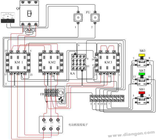 鼠笼式三相异步电动机Y－△降压手动控制电路图分析