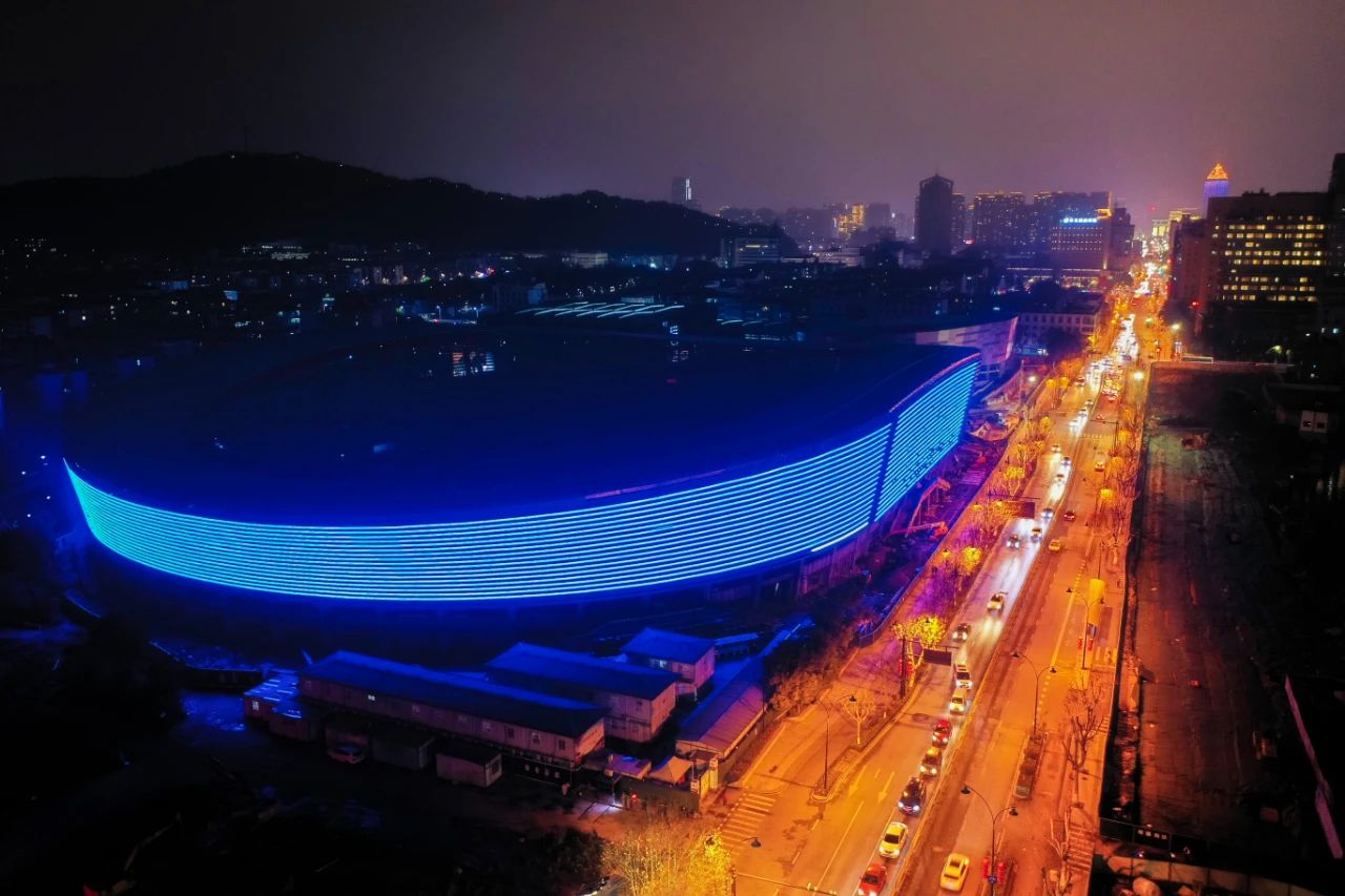 杭州亚运举重场馆夜景照明超美超闪“亮”
